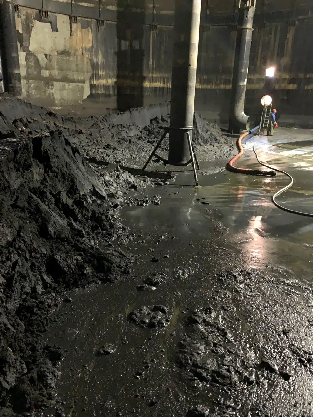 Inside a digester tank with heavy solids