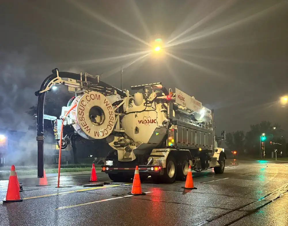 Flusher truck working at night