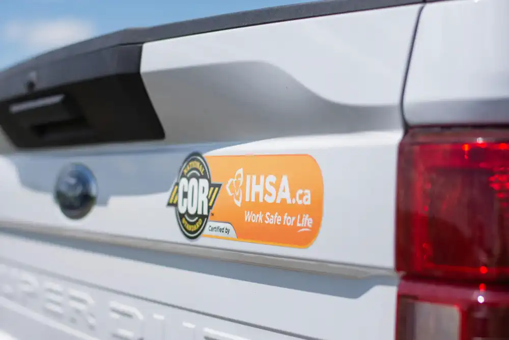 COR certification on the back of a pickup truck